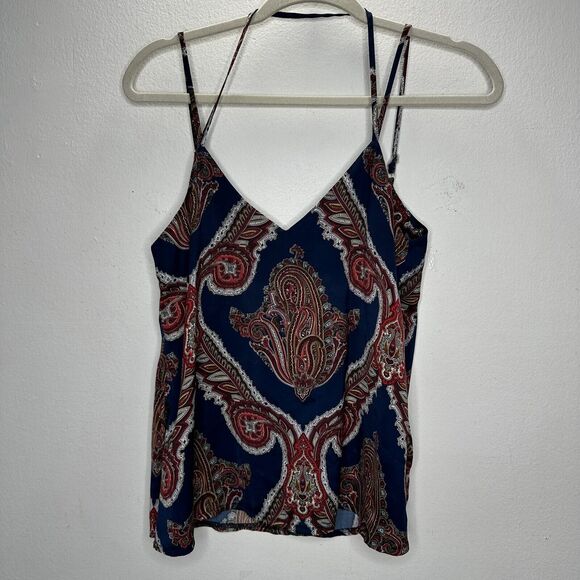 Missguided Blue Red and White Paisley Design VNeck Strappy V-Back Flowy Blouse 6 - Picture 1 of 11